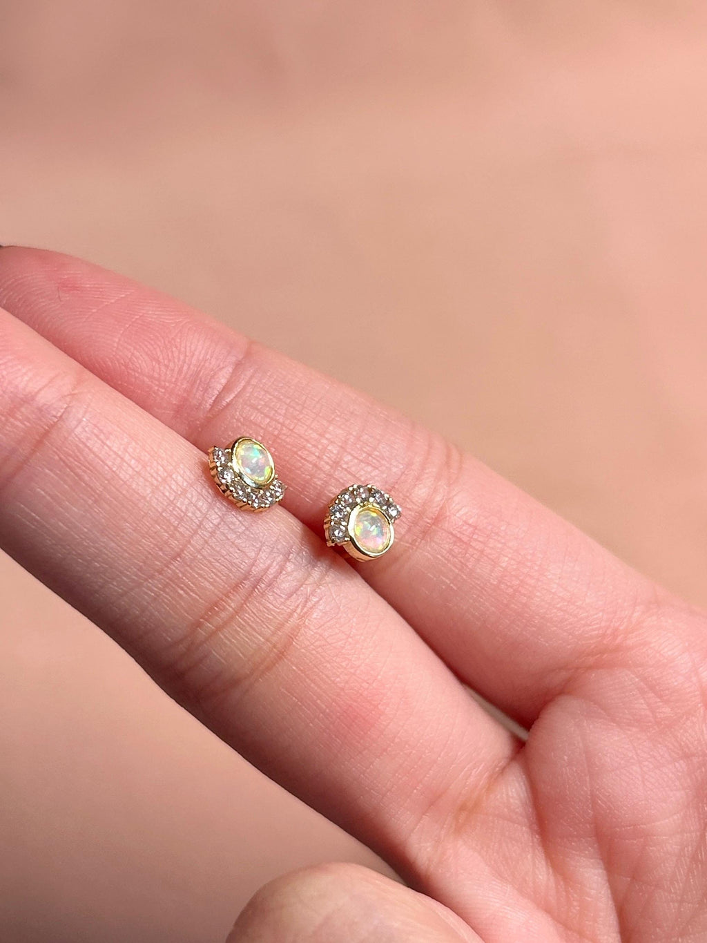 Opal CZ Crown Stud Vermeil Earrings