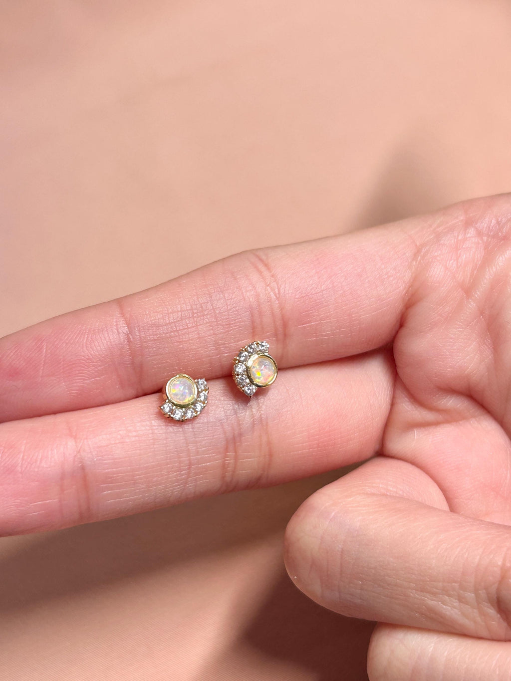 Opal CZ Crown Stud Vermeil Earrings