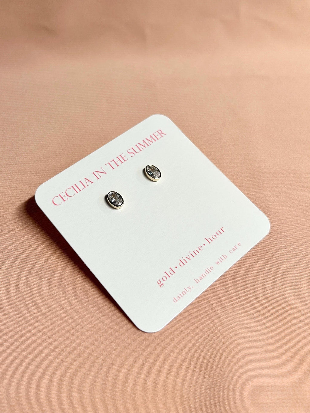 Oval Bezel CZ Stud Earrings