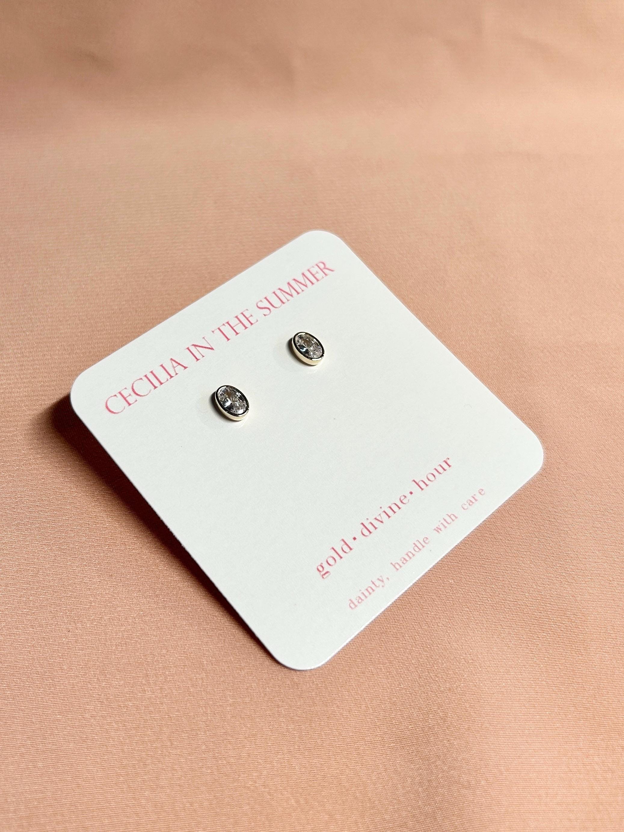 Oval Bezel CZ Stud Earrings
