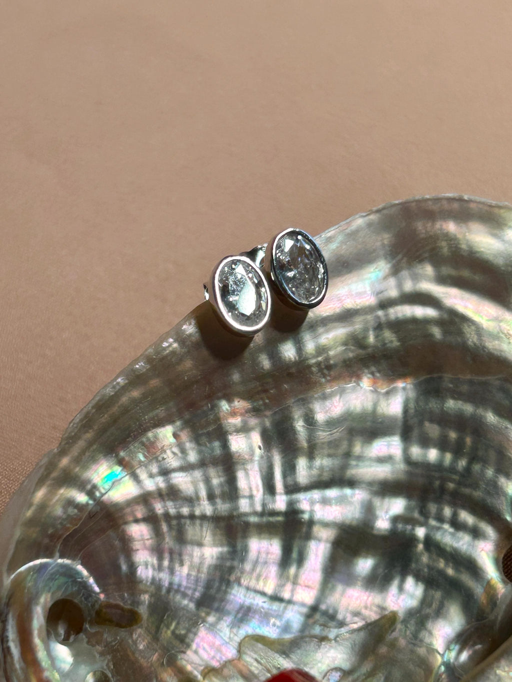 Oval Bezel CZ Stud Earrings