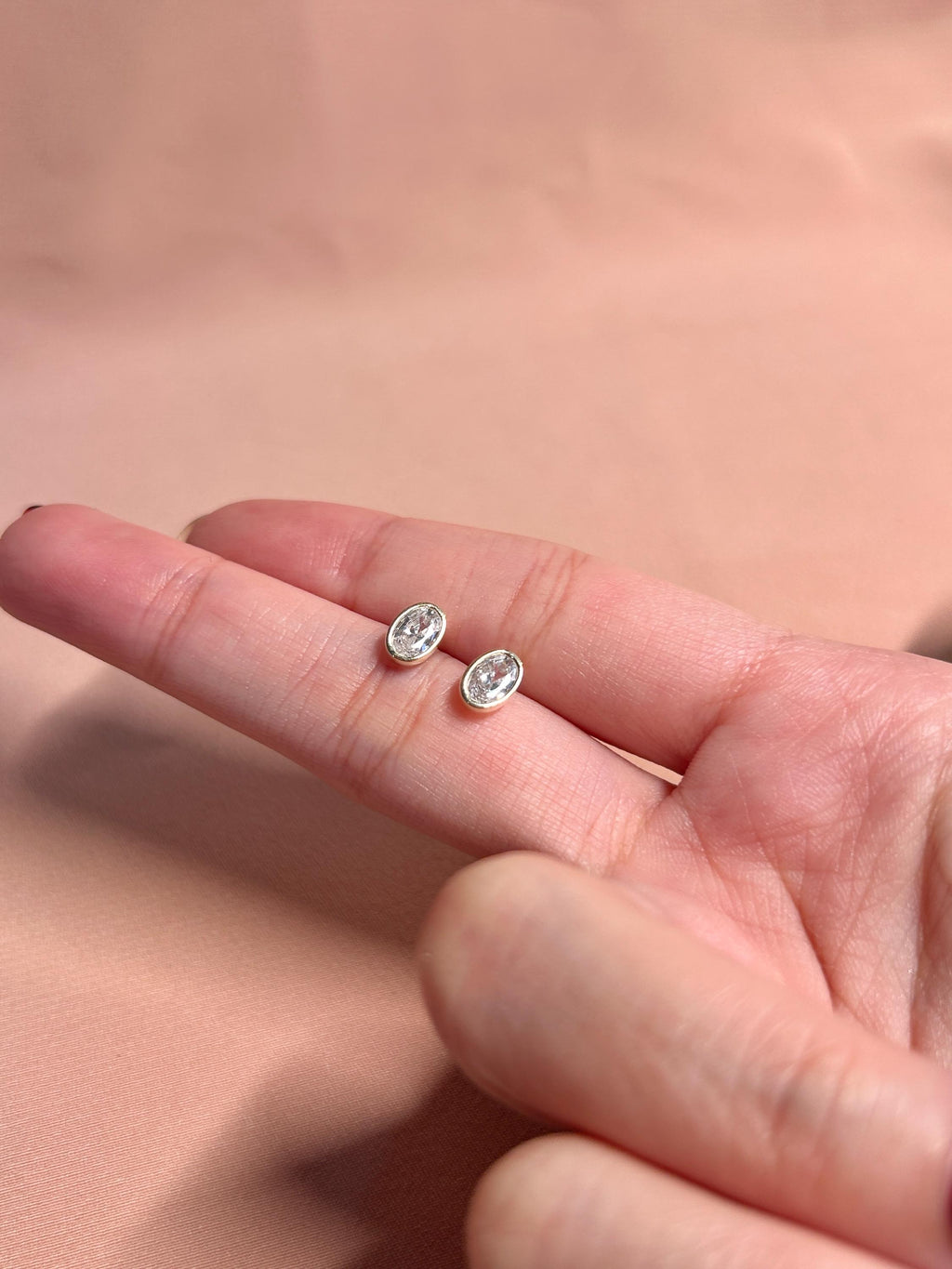 Oval Bezel CZ Stud Earrings