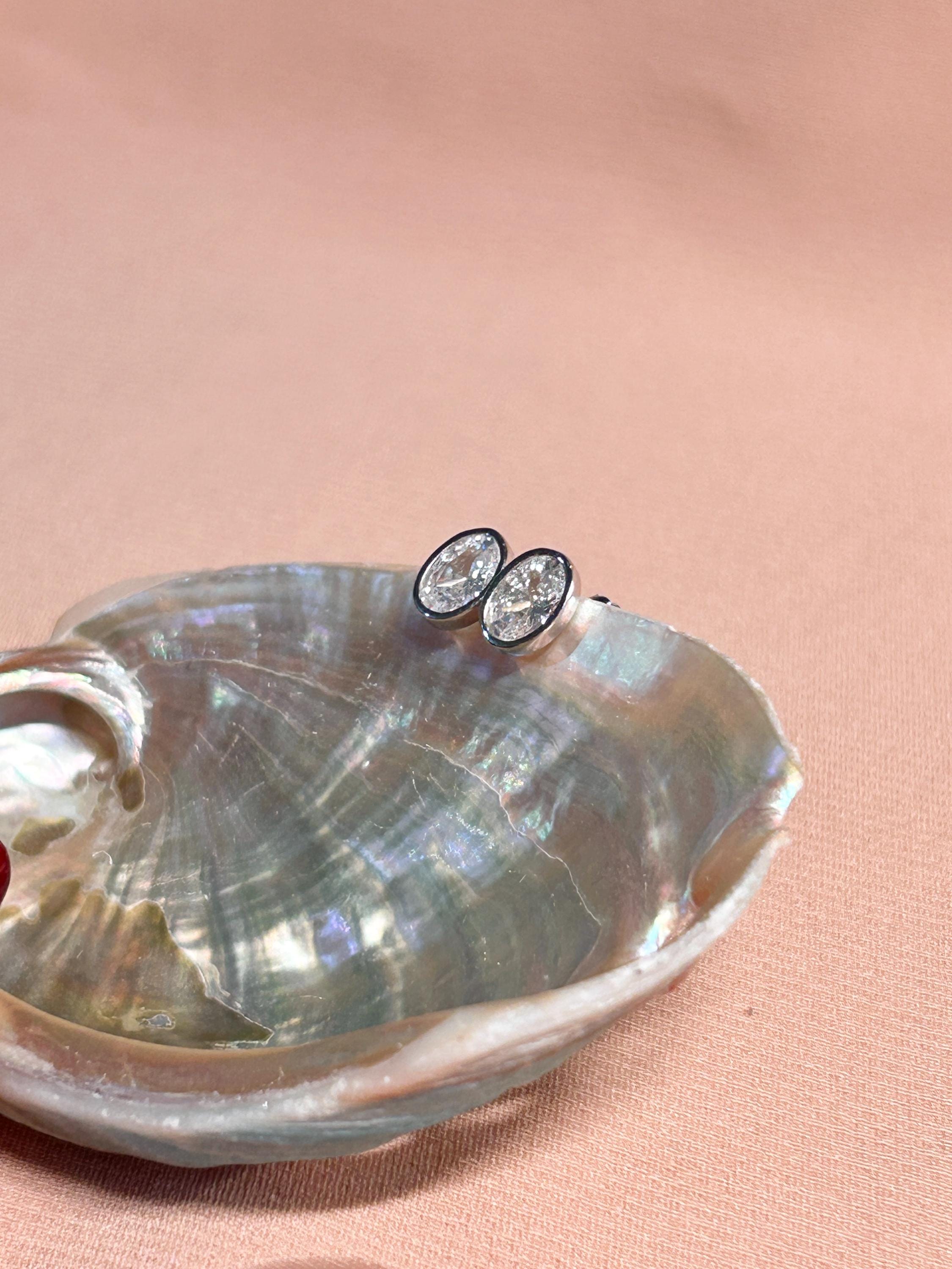 Oval Bezel CZ Stud Earrings