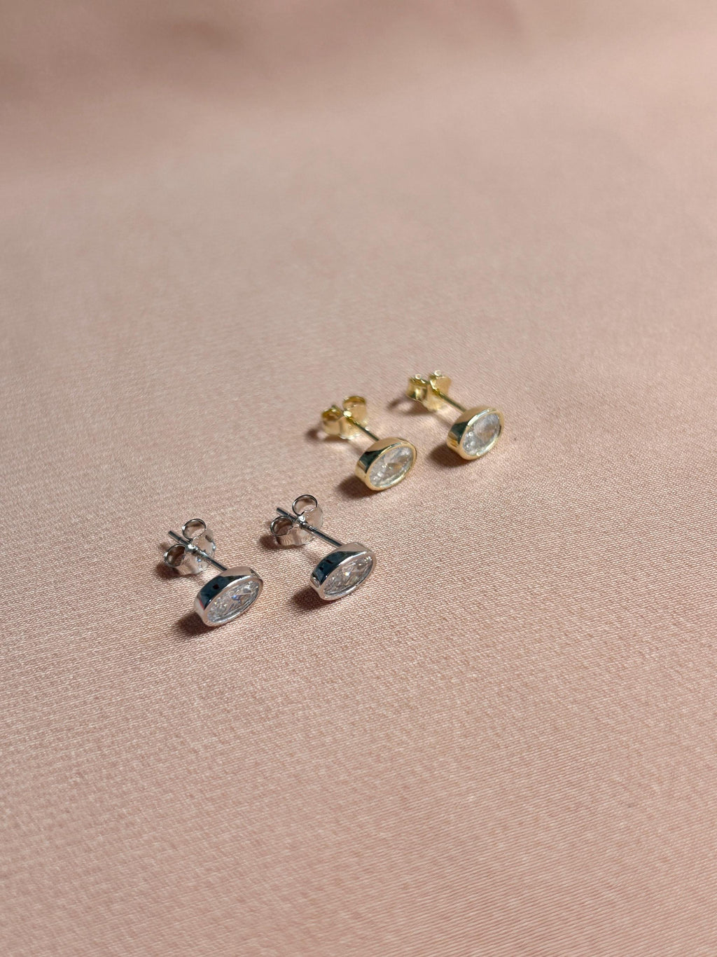 Oval Bezel CZ Stud Earrings