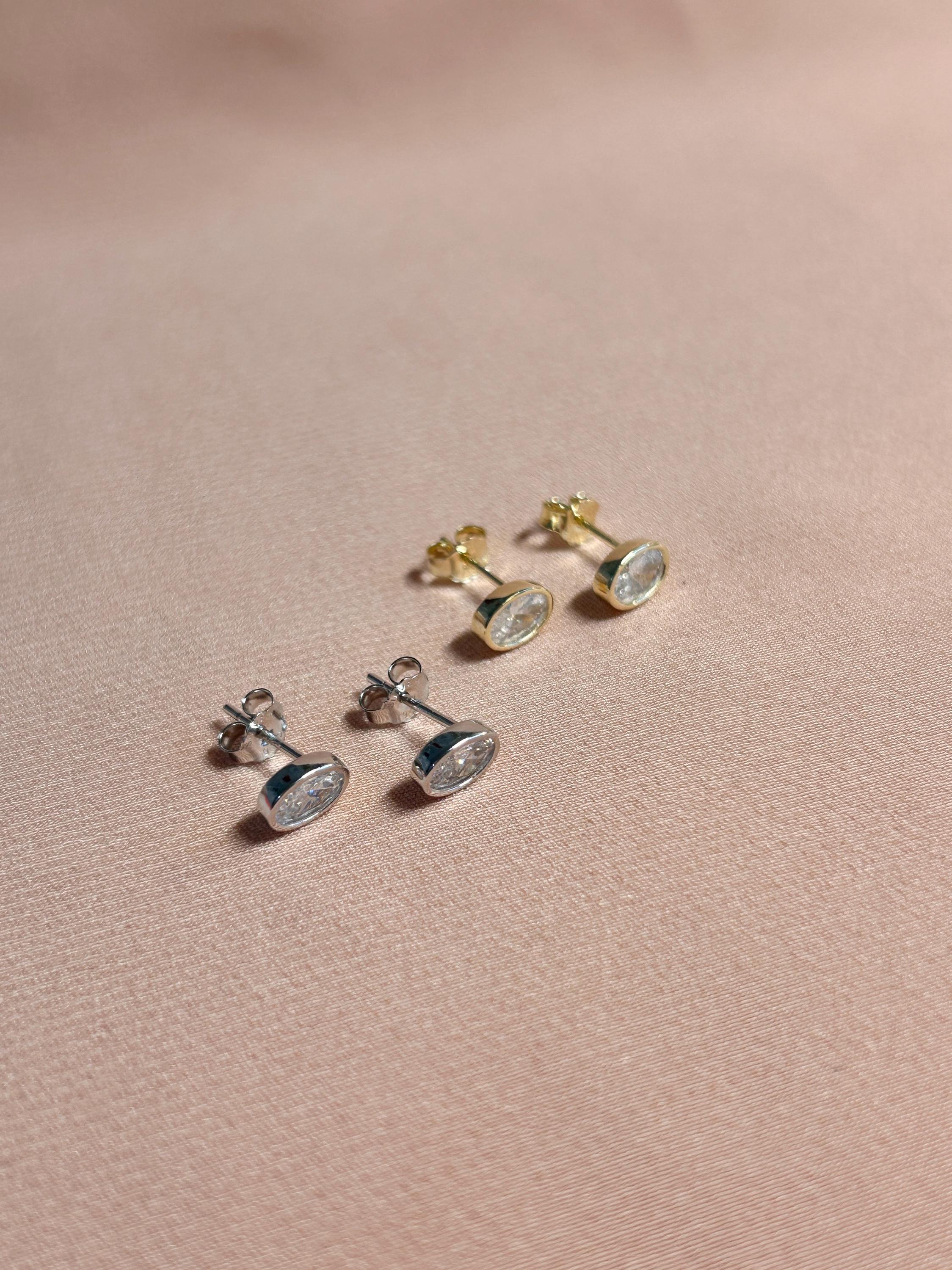 Oval Bezel CZ Stud Earrings