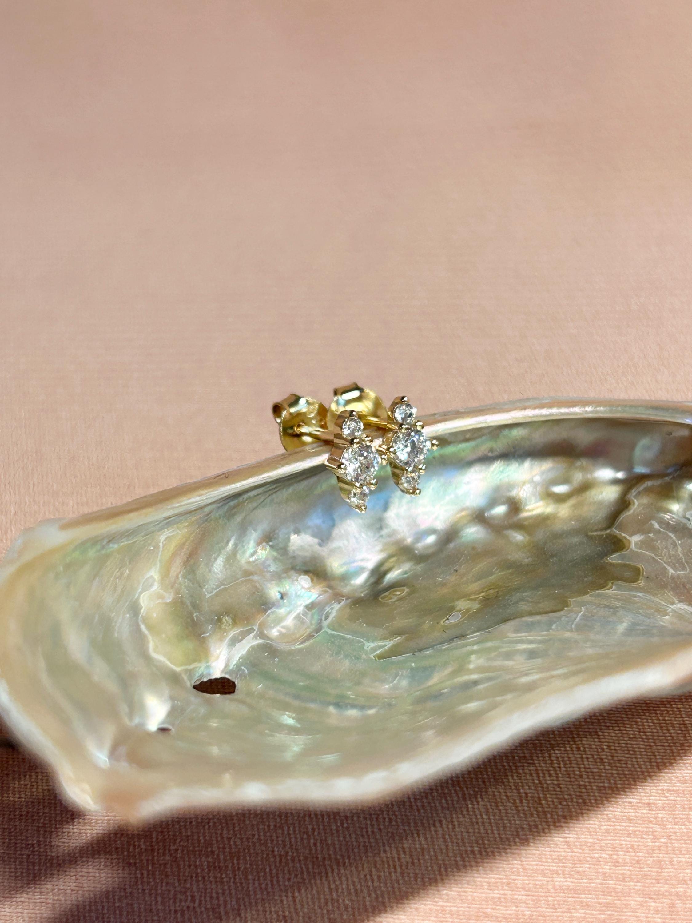 Three Stone Row Stud Vermeil Earrings