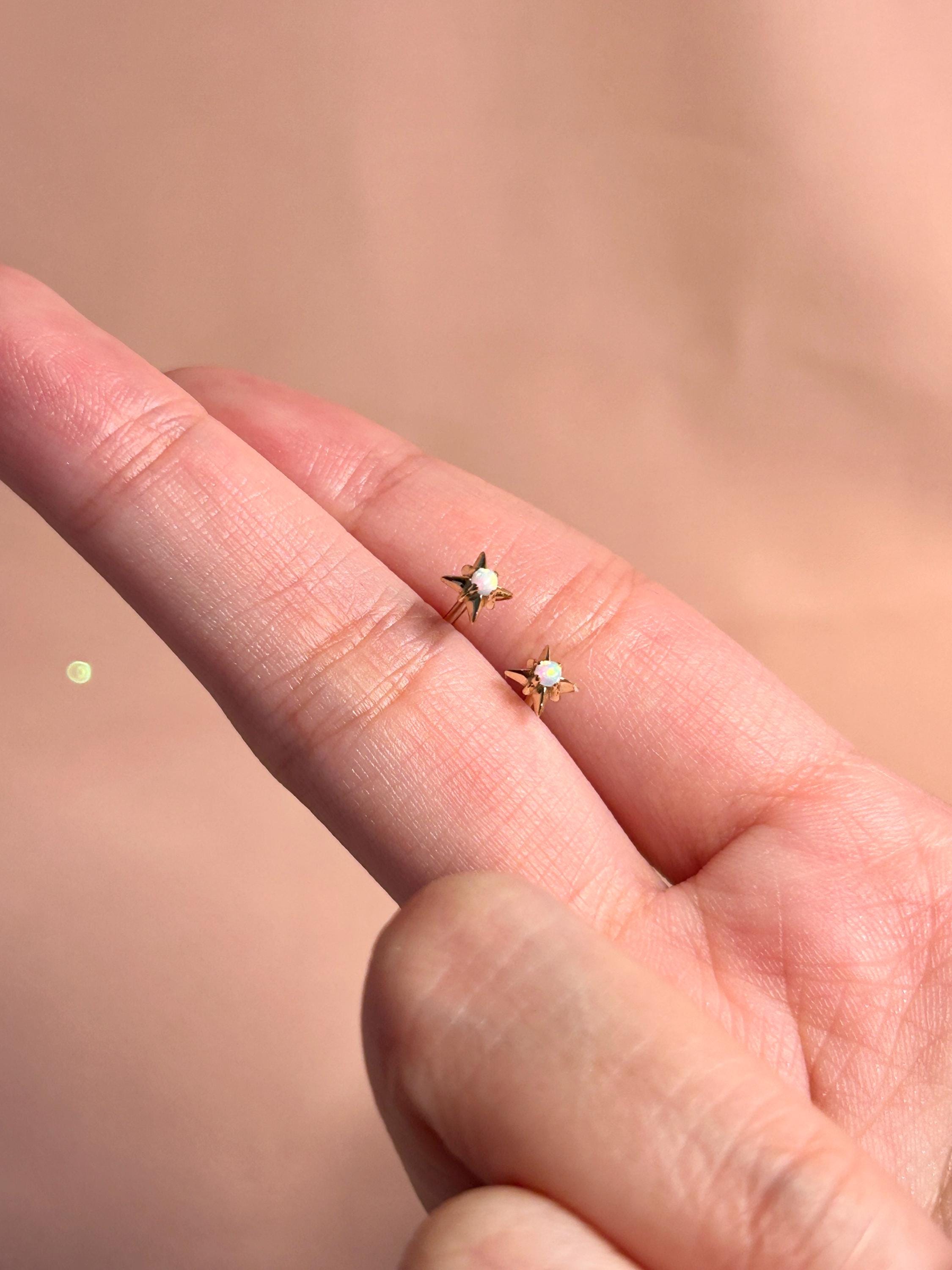 Tiny Star Opal Stud Vermeil Earrings
