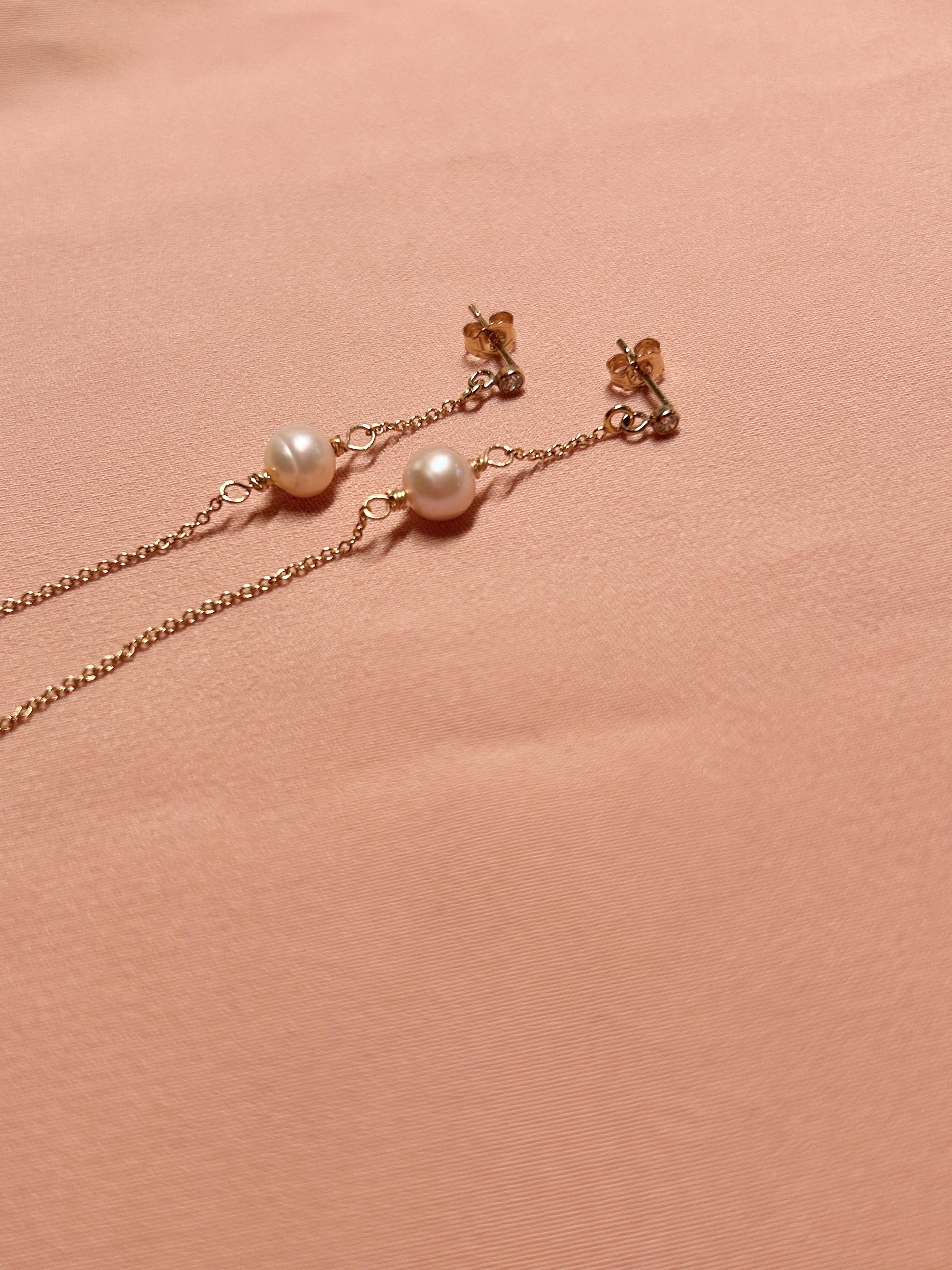 CZ Stud-Threader Opal / Pearl Earrings ~ 14kt Gold Filled