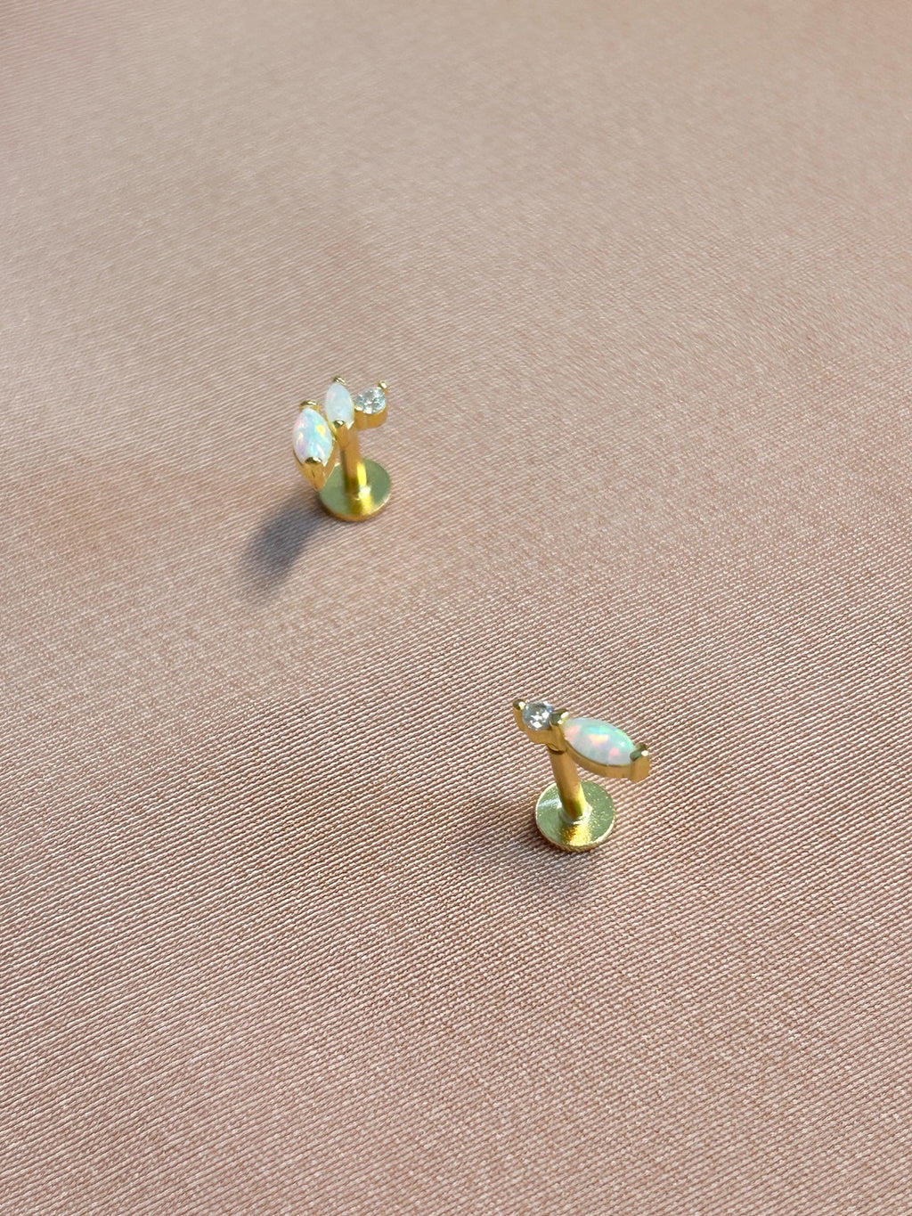 Opal + Cz Helix Flatback 1pc Vermeil Earring