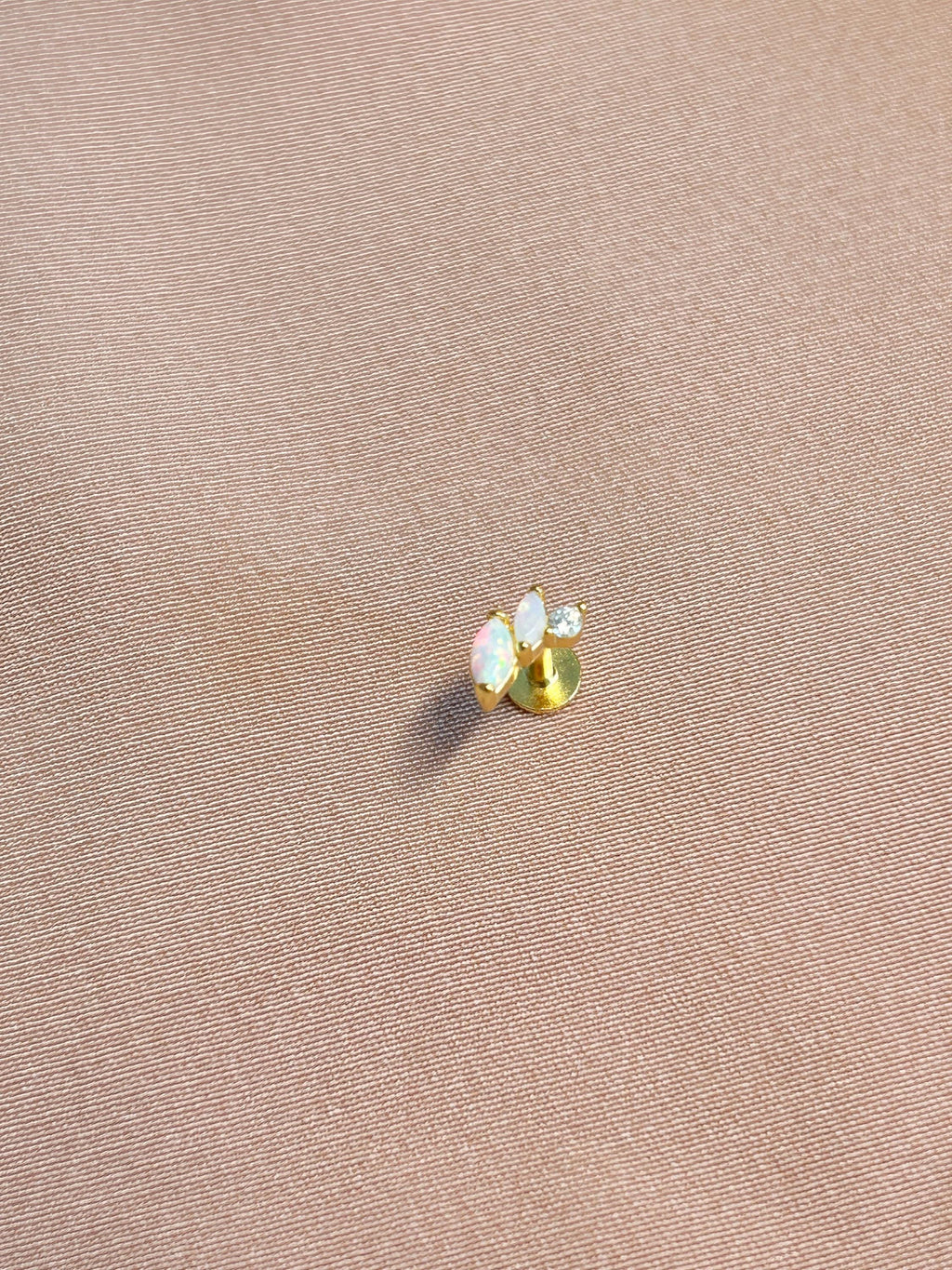 Opal + Cz Helix Flatback 1pc Vermeil Earring