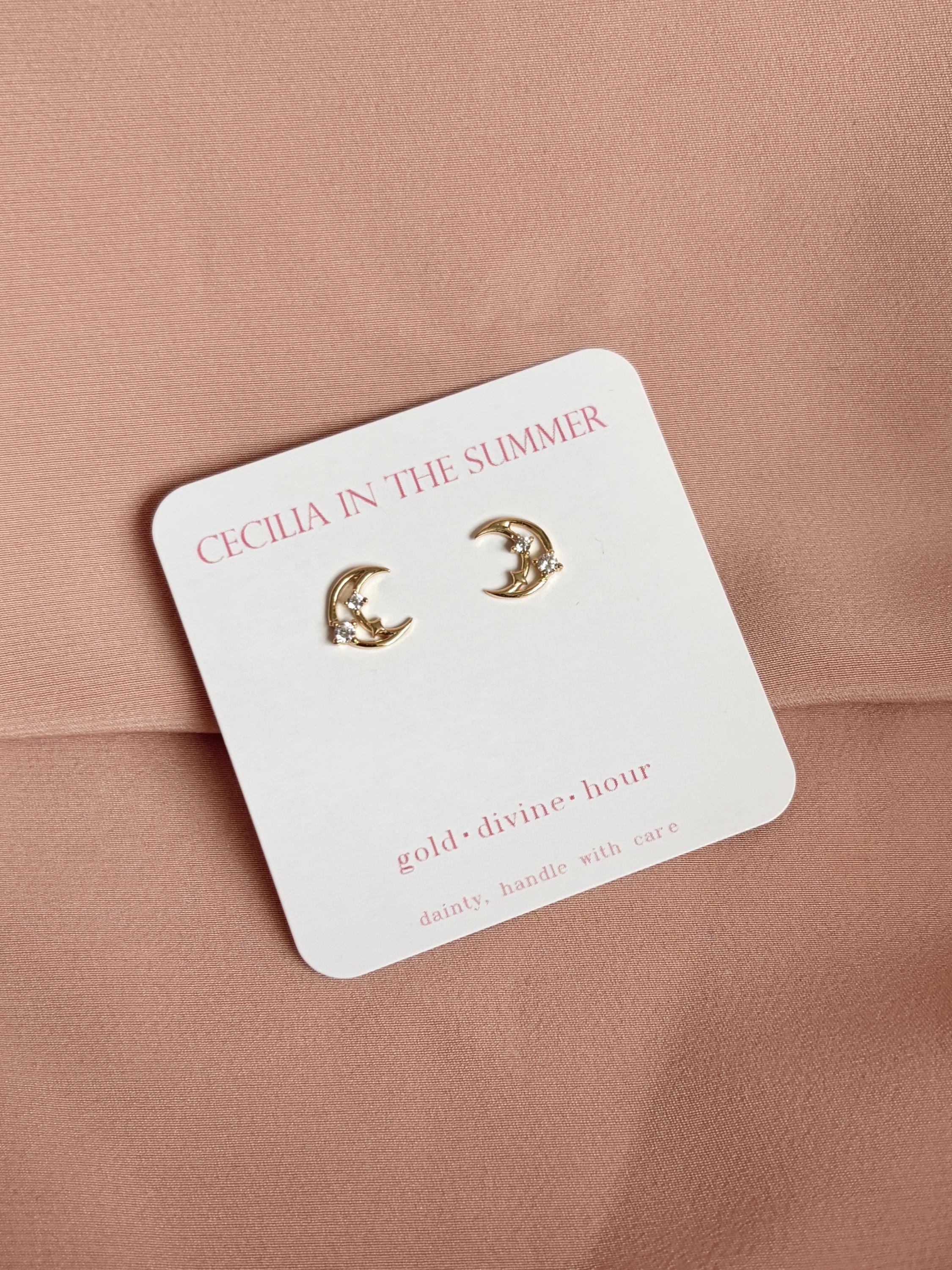 Moon Fall Cz Stud Vermeil Earrings