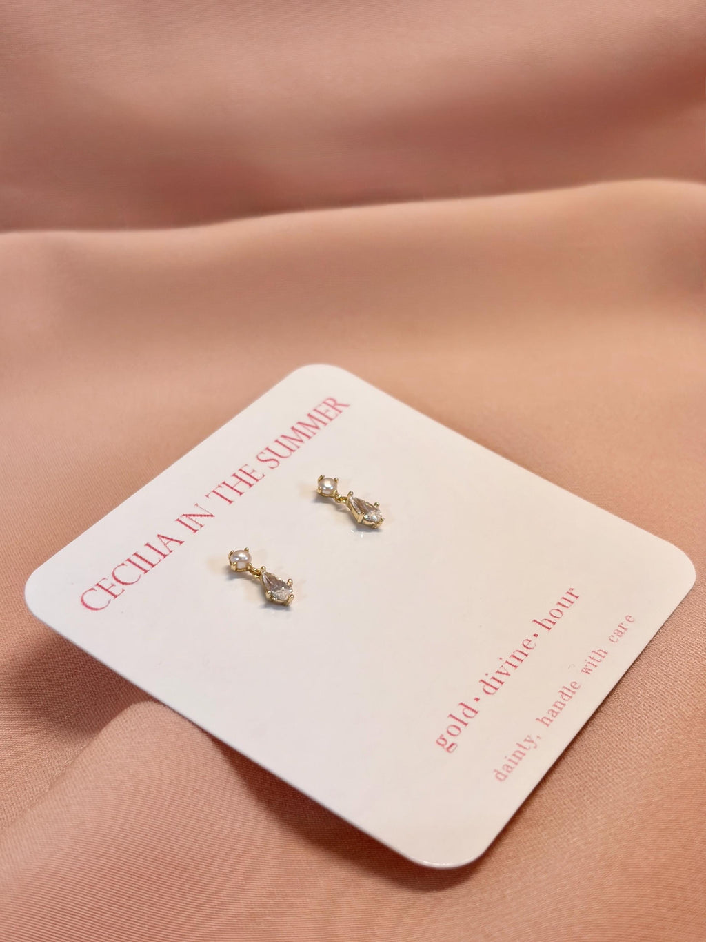 Dainty Pearl + Crystal Pear Stud Vermeil Earrings