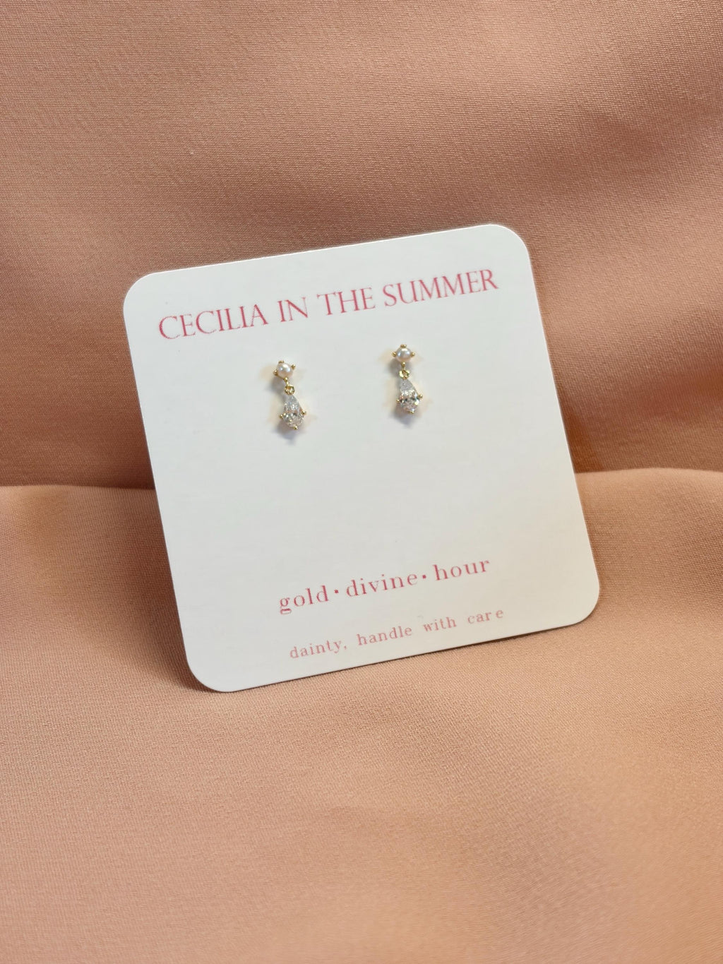Dainty Pearl + Crystal Pear Stud Vermeil Earrings