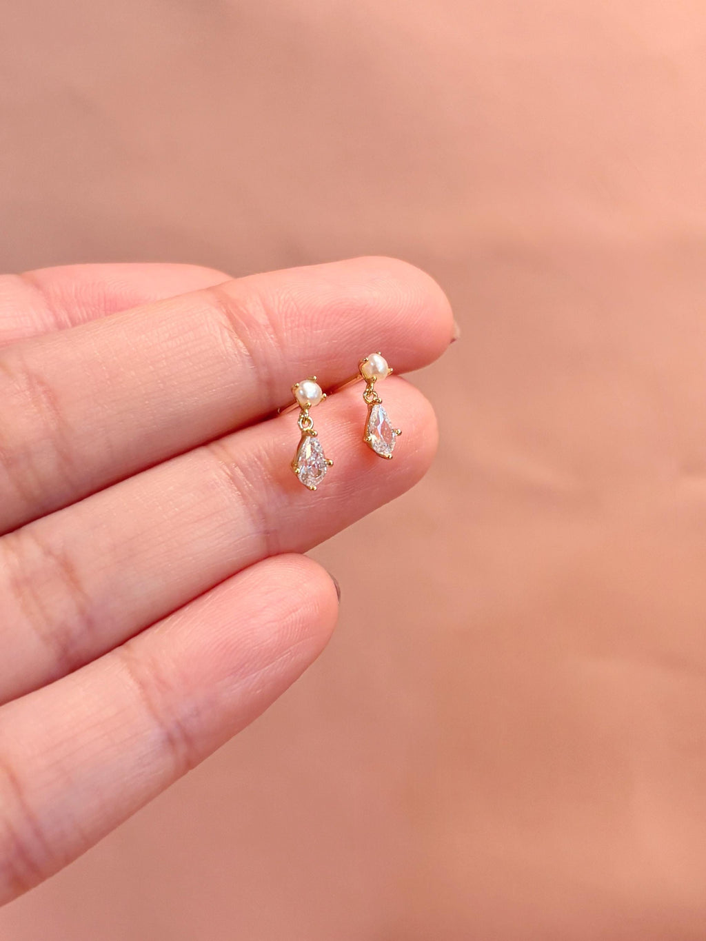 Dainty Pearl + Crystal Pear Stud Vermeil Earrings
