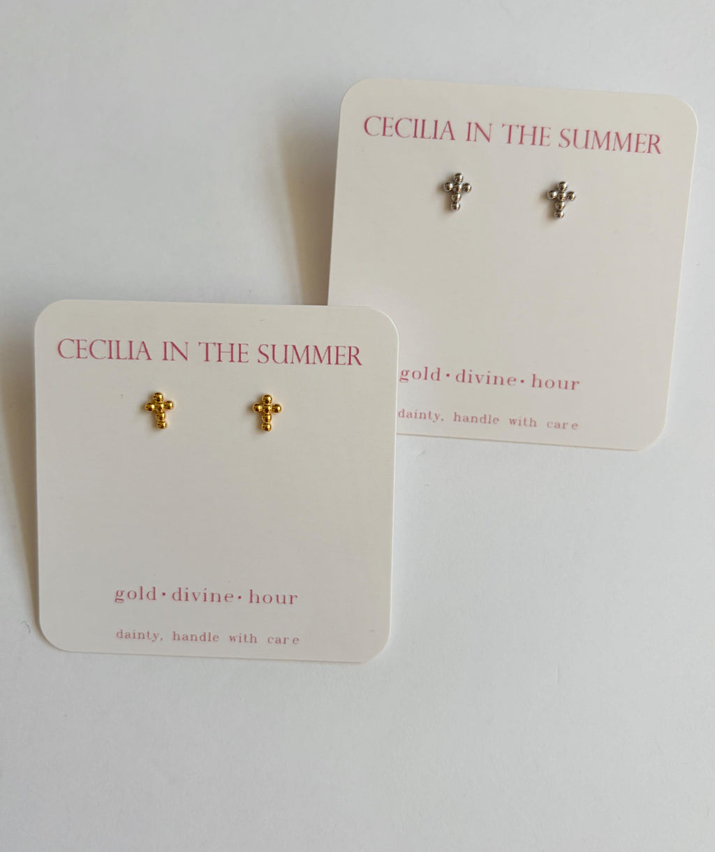 Golden Dots Cross Stud Earrings