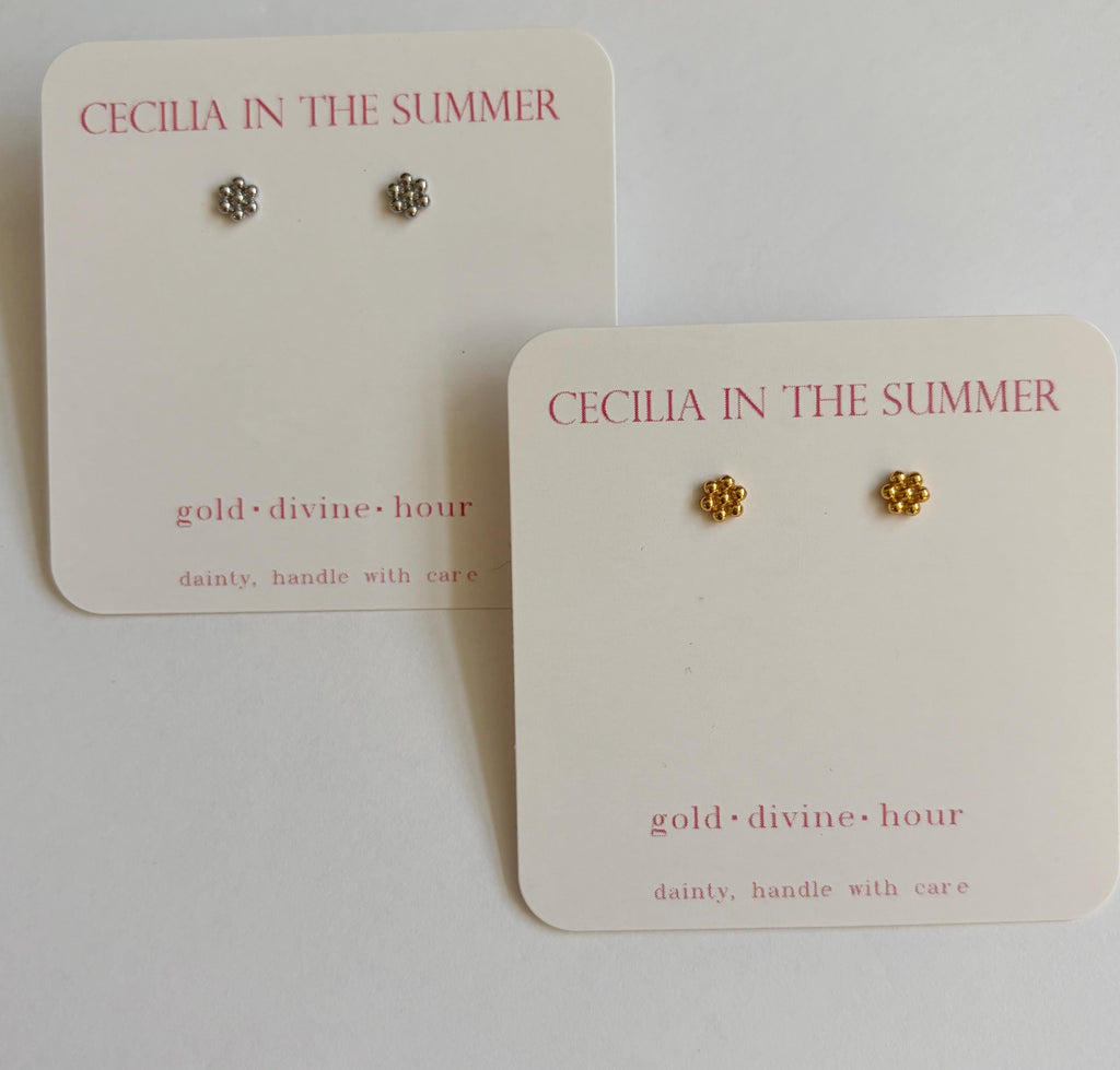 Golden Dots Flower Stud Earrings