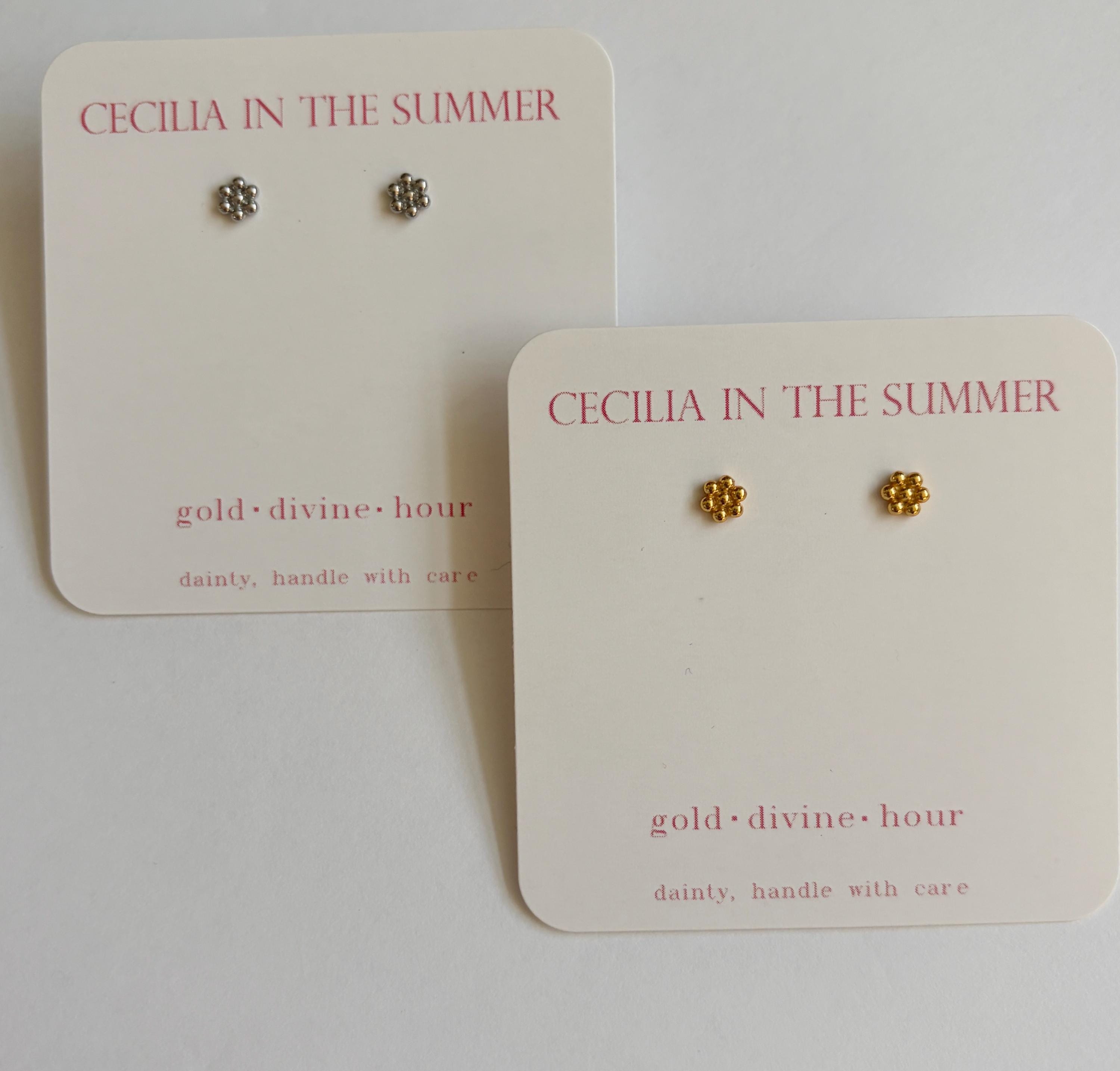 Golden Dots Flower Stud Earrings